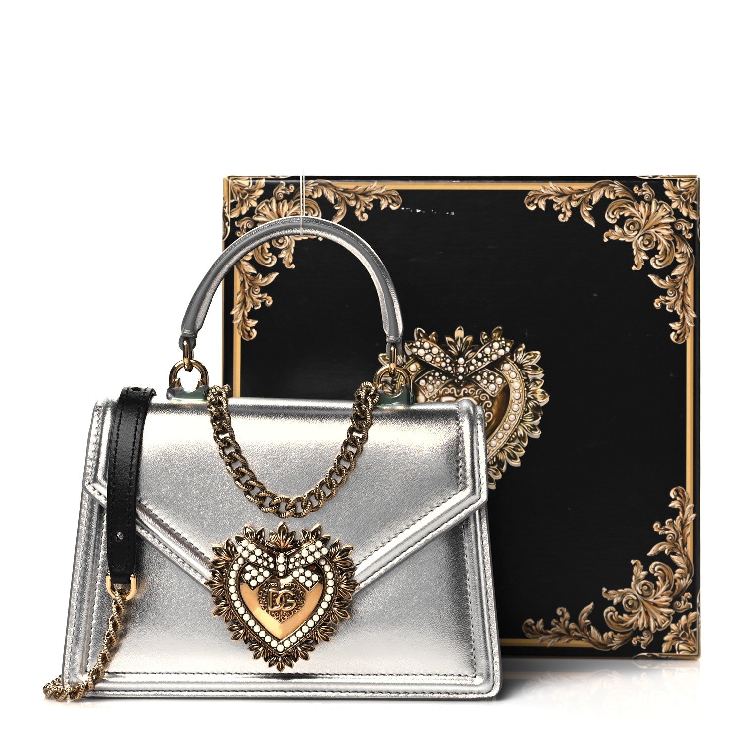Dolce & Gabbana Metallic Nappa Small Devotion Top Handle Bag Silver 10 of 10