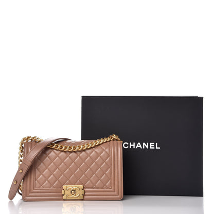 Chanel Lambskin Quilted Medium Boy Flap Dark Beige 8 of 8