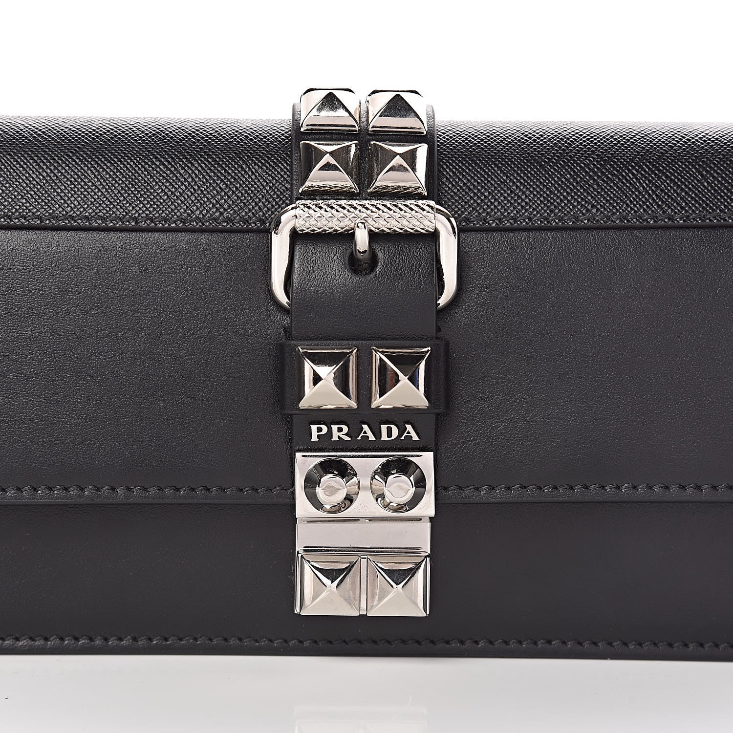 Prada City Calfskin Saffiano Studded Elektra Clutch Black 7 of 10