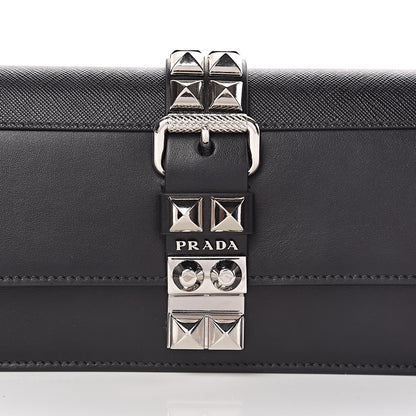 Prada City Calfskin Saffiano Studded Elektra Clutch Black 7 of 10
