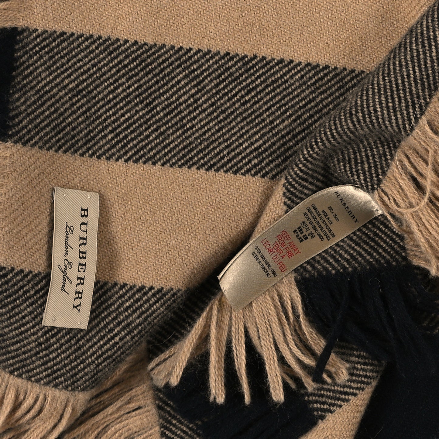 Wool Check Happy Fringe Scarf Beige
