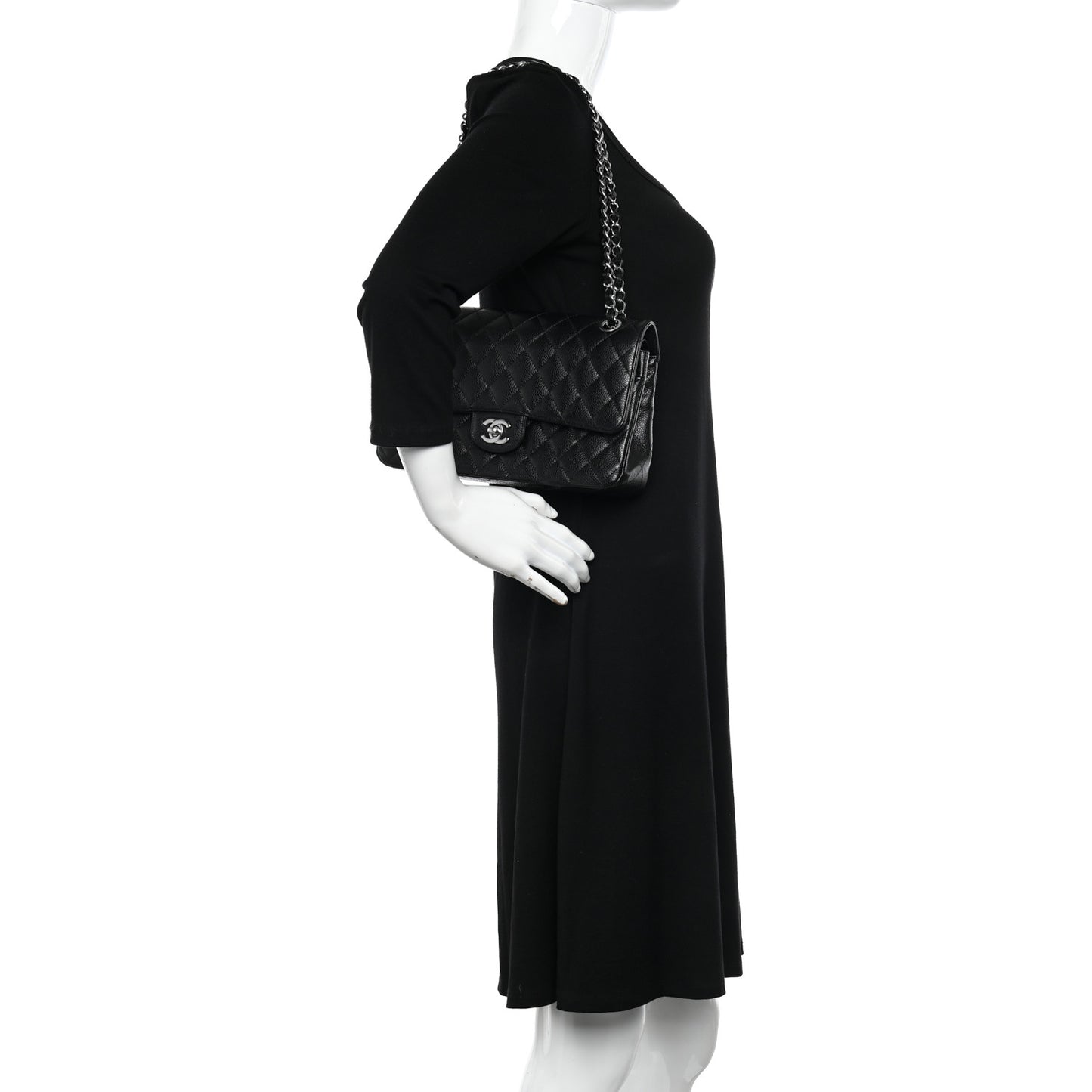 Caviar Quilted Medium Double Flap Black