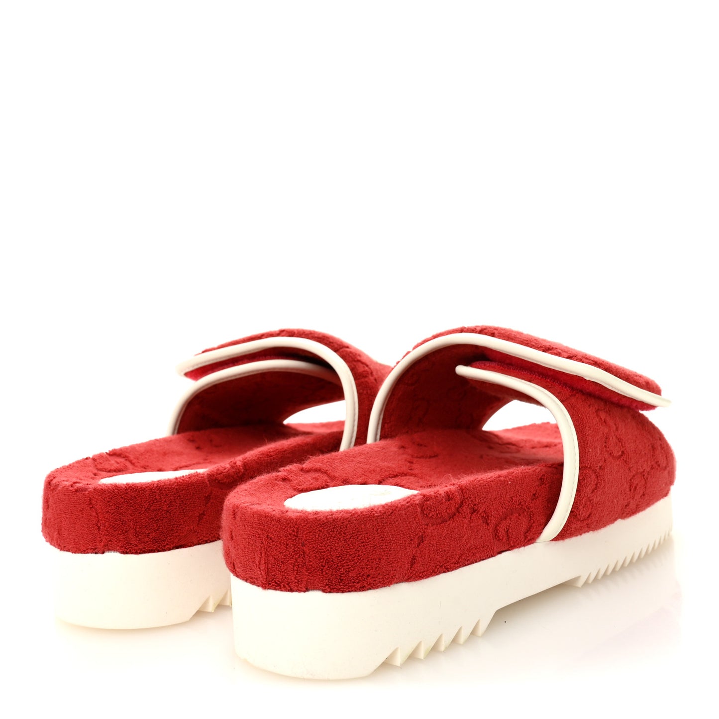 X ADIDAS Terry Cloth GG Monogram Womens Platform Sandals 41 Maple Red Off White