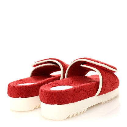 Gucci X ADIDAS Terry Cloth GG Monogram Womens Platform Sandals 41 Maple Red Off White 5 of 8
