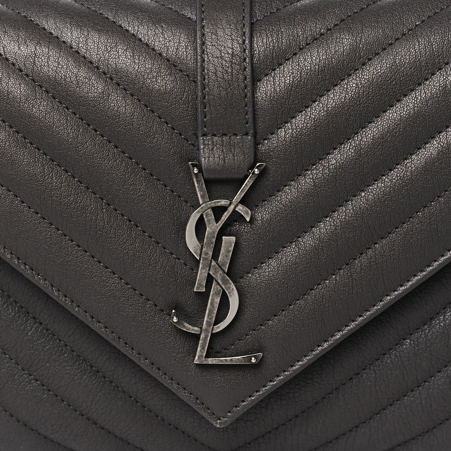 Saint Laurent Sheepskin Matelasse Chevron Monogram Medium College Bag Light Coal 8 of 11