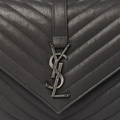 Saint Laurent Sheepskin Matelasse Chevron Monogram Medium College Bag Light Coal 8 of 11