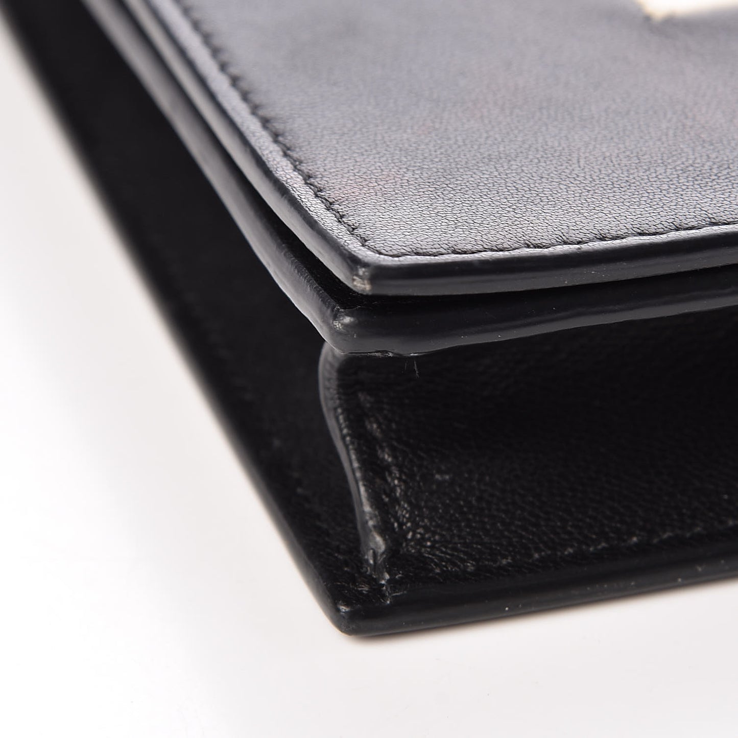 Smooth Lambskin Frame Evening Chain Clutch Black White