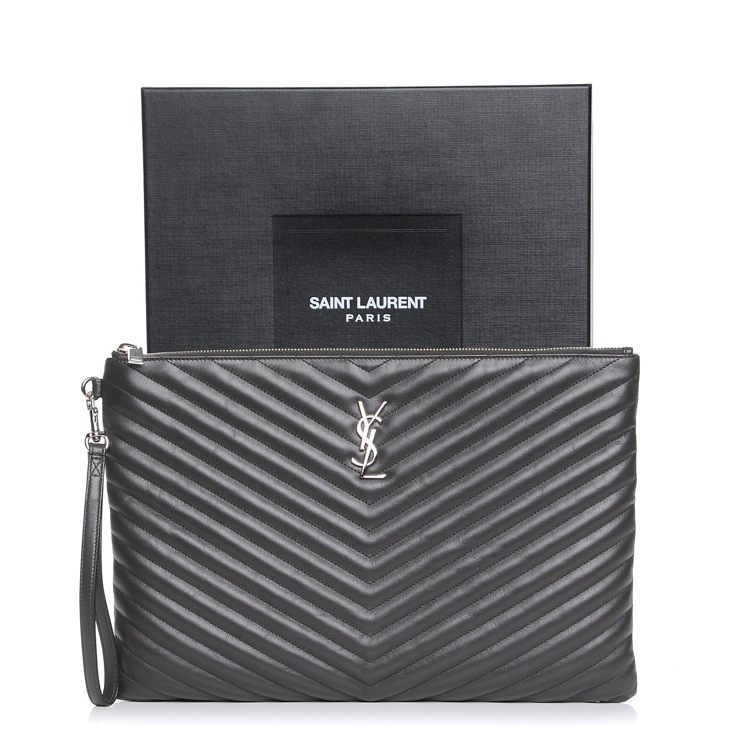 Calfskin Matelasse Chevron Cassandre Monogram Document Holder Coal