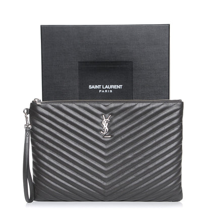 Saint Laurent Calfskin Matelasse Chevron Cassandre Monogram Document Holder Coal 8 of 8