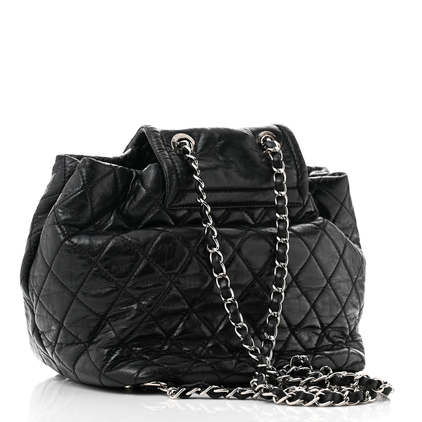Glazed Calfskin Quilted Beijing Backpack Black