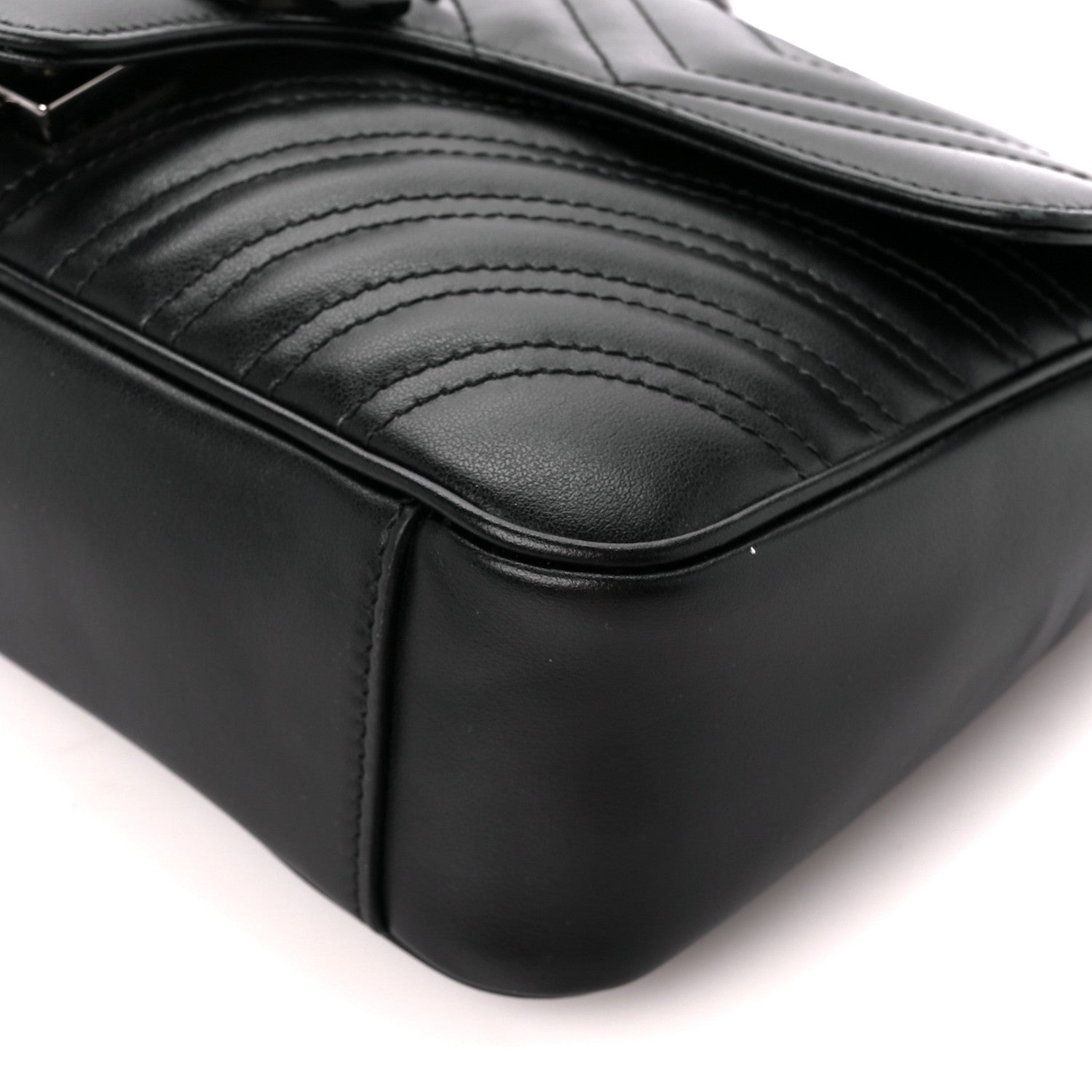 Gucci Calfskin Matelasse Monochrome Small GG Marmont Shoulder Bag Black 11 of 12