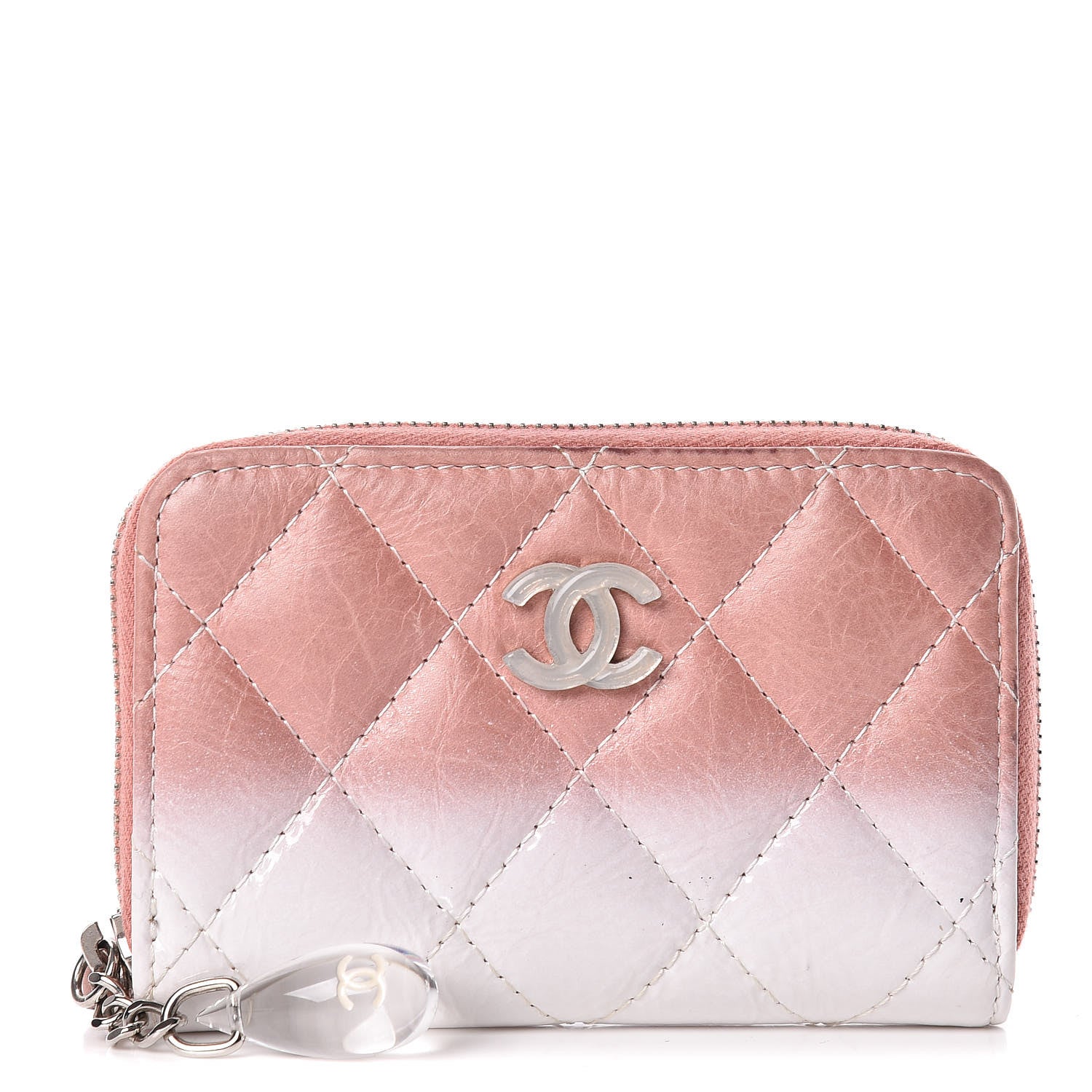 Chanel Ombre Patent Calfskin Quilted Small Zip Around Coin Purse Pink White 1 of 11
