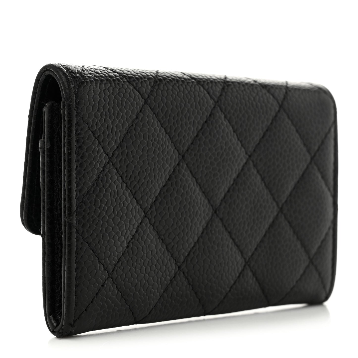 Caviar Quilted Flap Card Holder Black