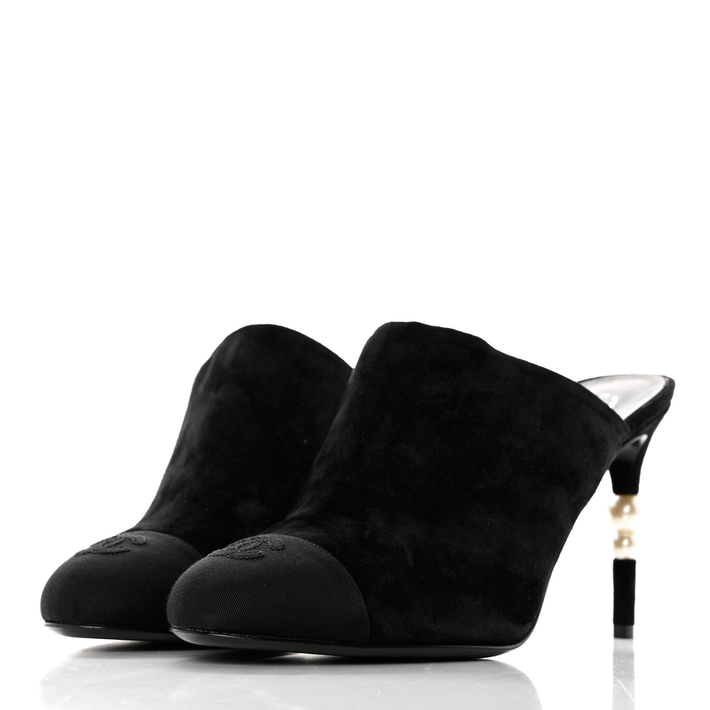 Suede Grosgrain Cap Toe Pearl Mule 40.5 Black
