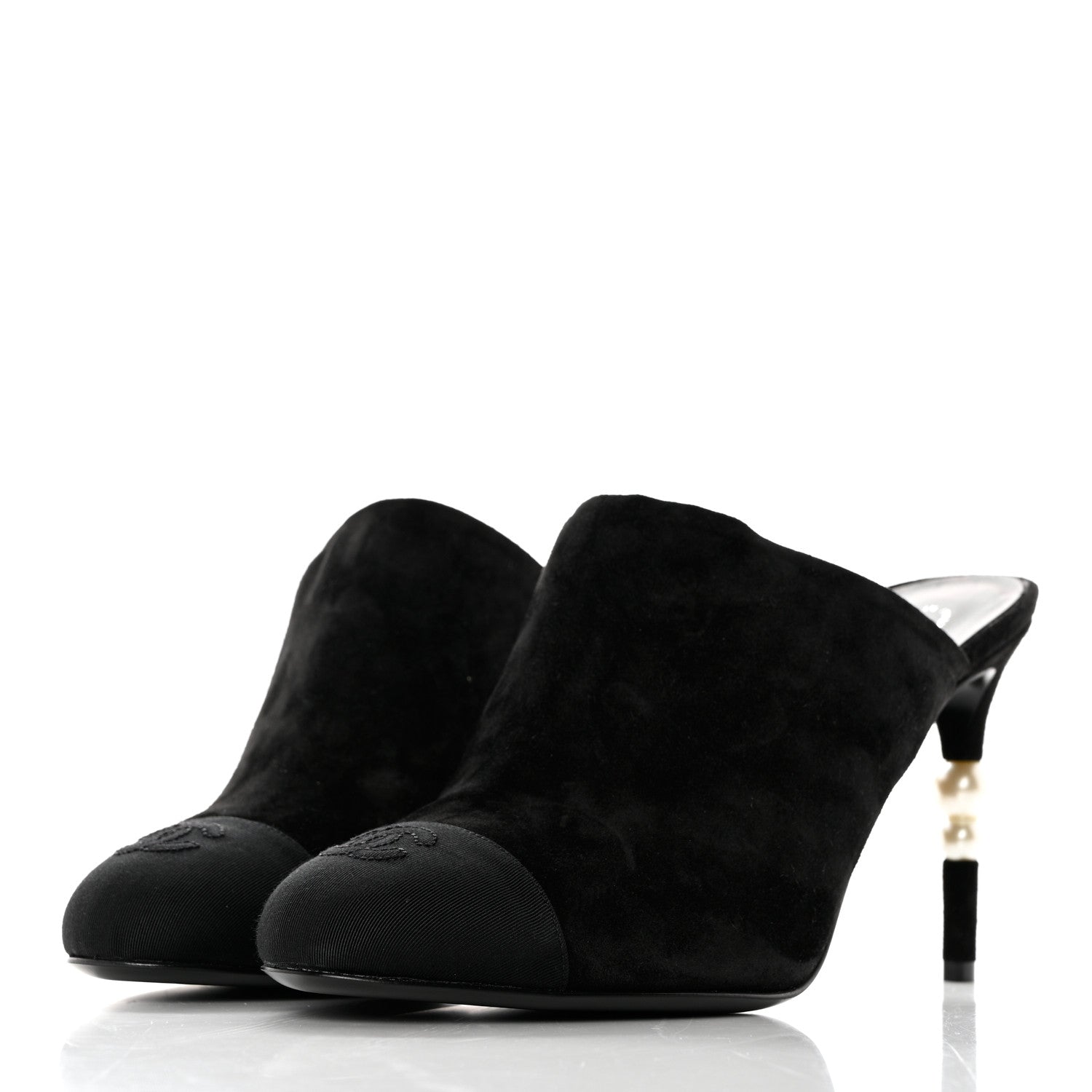 Chanel Suede Grosgrain Cap Toe Pearl Mule 40.5 Black 3 of 9