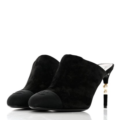 Chanel Suede Grosgrain Cap Toe Pearl Mule 40.5 Black 3 of 9
