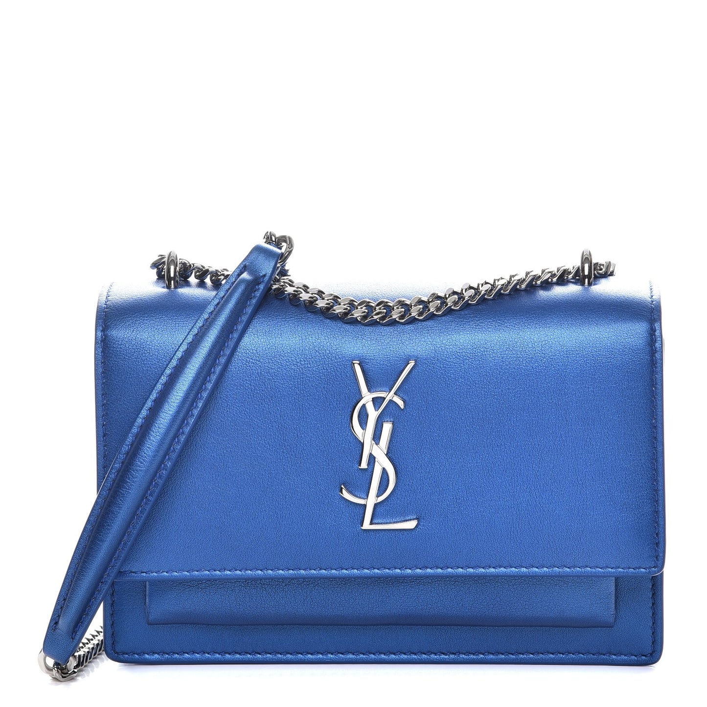 Metallic Calfskin Monogram Sunset Chain Wallet Blue Royal