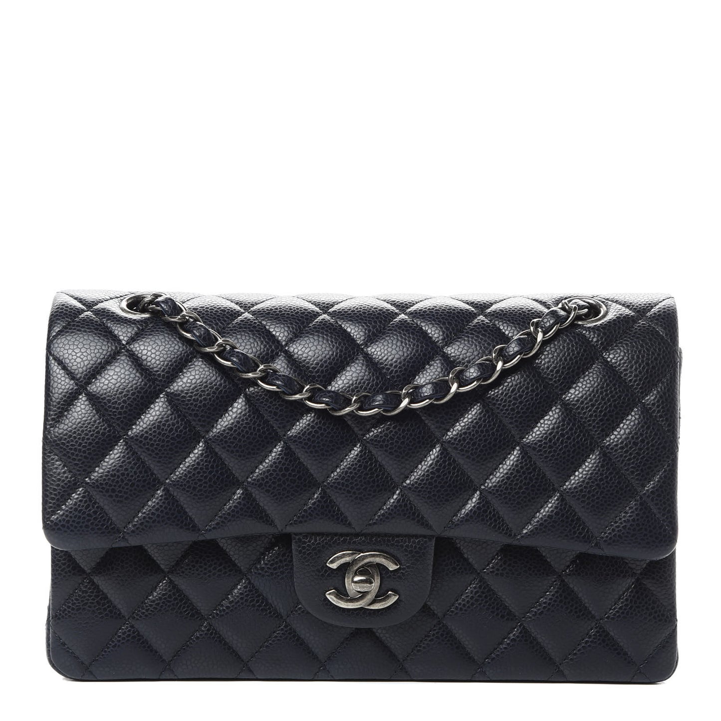 Caviar Quilted Medium Double Flap Navy