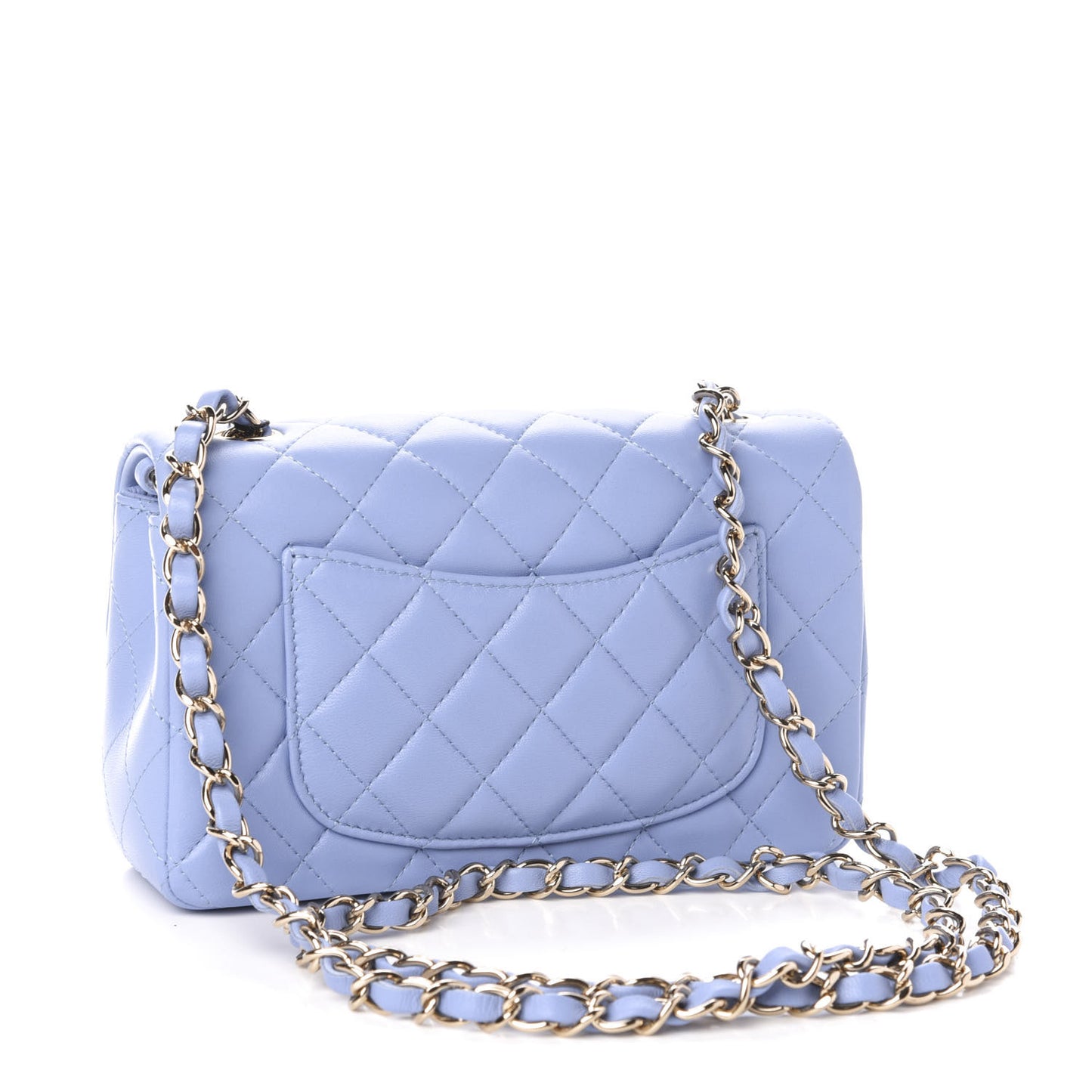 Lambskin Quilted Mini Rectangular Flap Light Blue