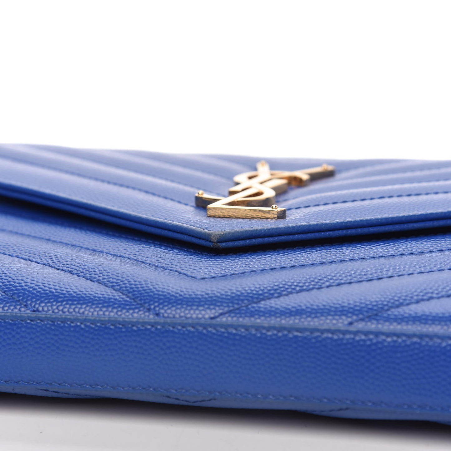 Grain De Poudre Matelasse Chevron Monogram Chain Wallet Blue Majorelle