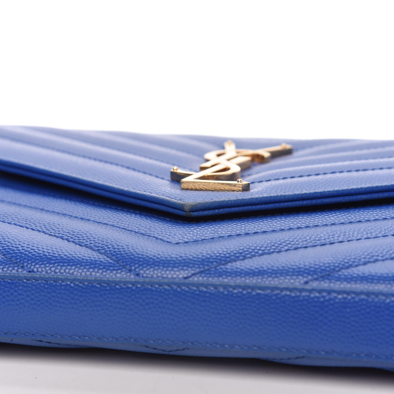 Saint Laurent Grain De Poudre Matelasse Chevron Monogram Chain Wallet Blue Majorelle 13 of 13