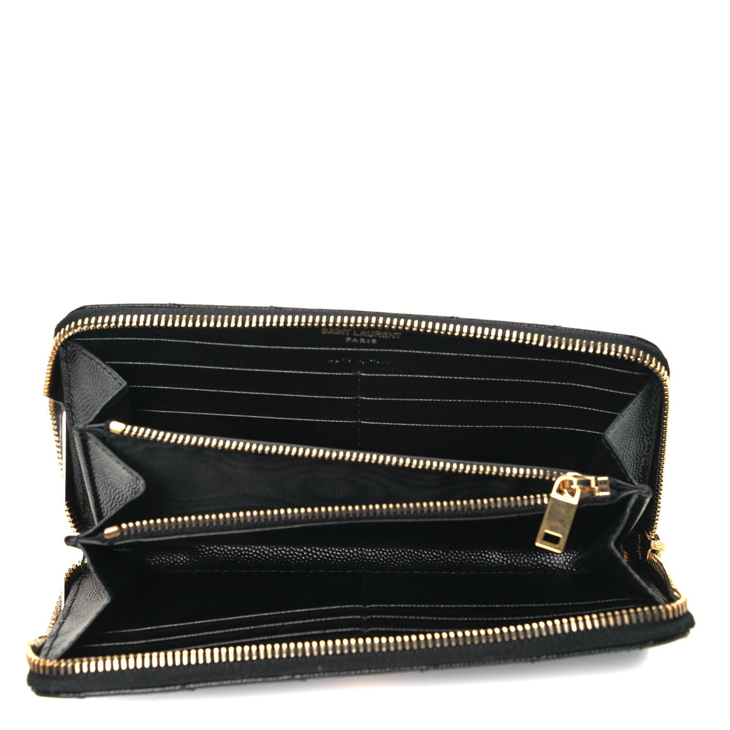 Saint Laurent Grain De Poudre Matelasse Chevron Monogram Zip Around Wallet Black 5 of 6