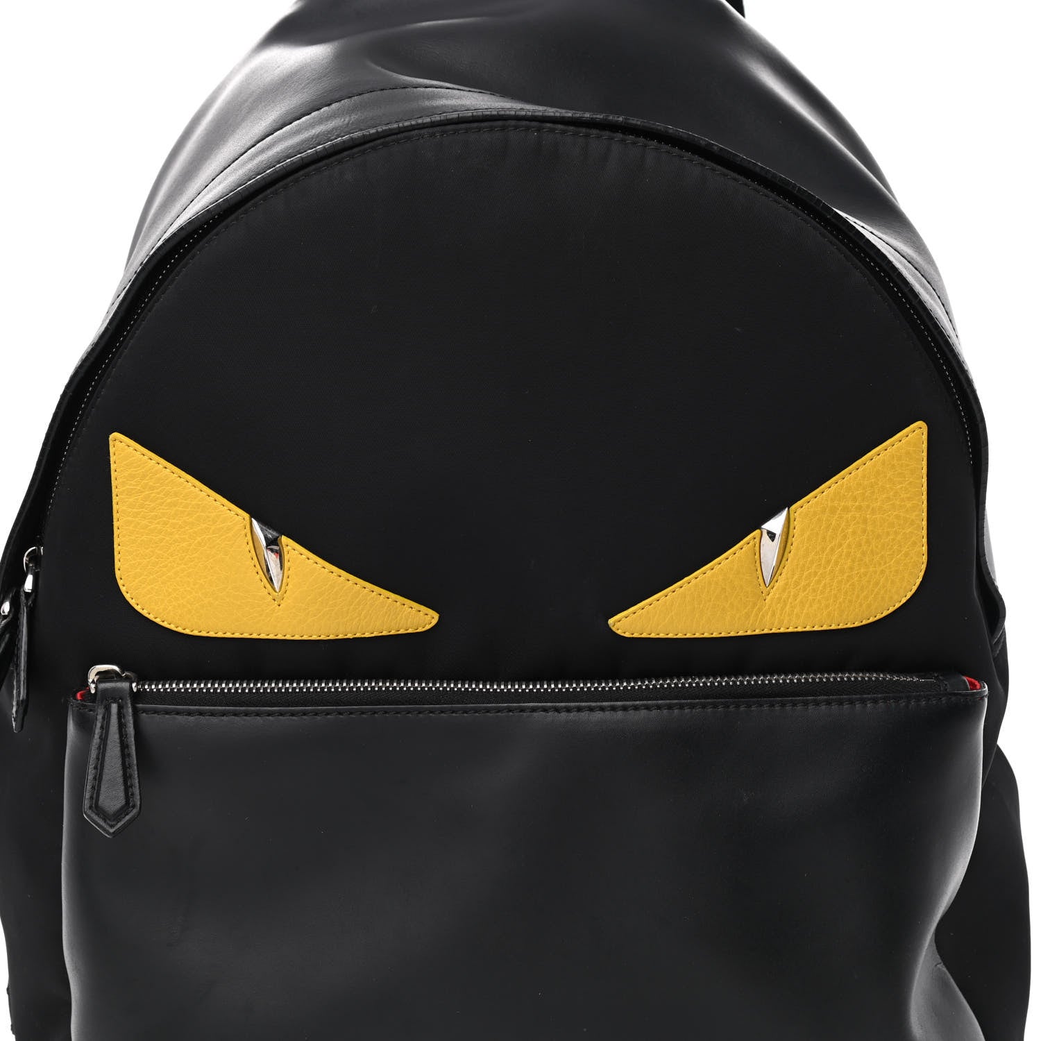 Fendi Nylon Vitello Liberty Vitello Dolce Monster Eyes Rounded Backpack Black Sunflower 8 of 17