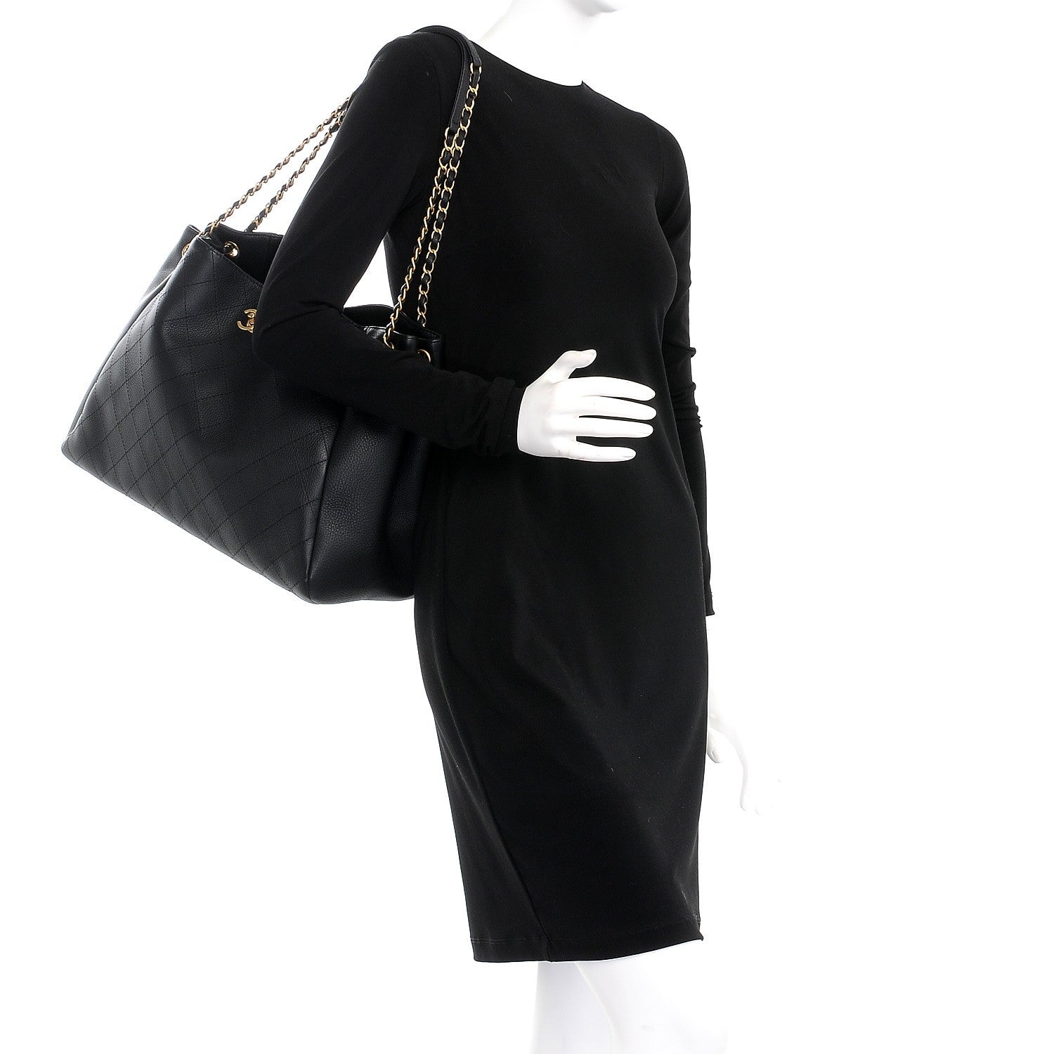 Chanel Grained Calfskin Quilted Large Supple Rock Shopping Tote Black 2 of 7