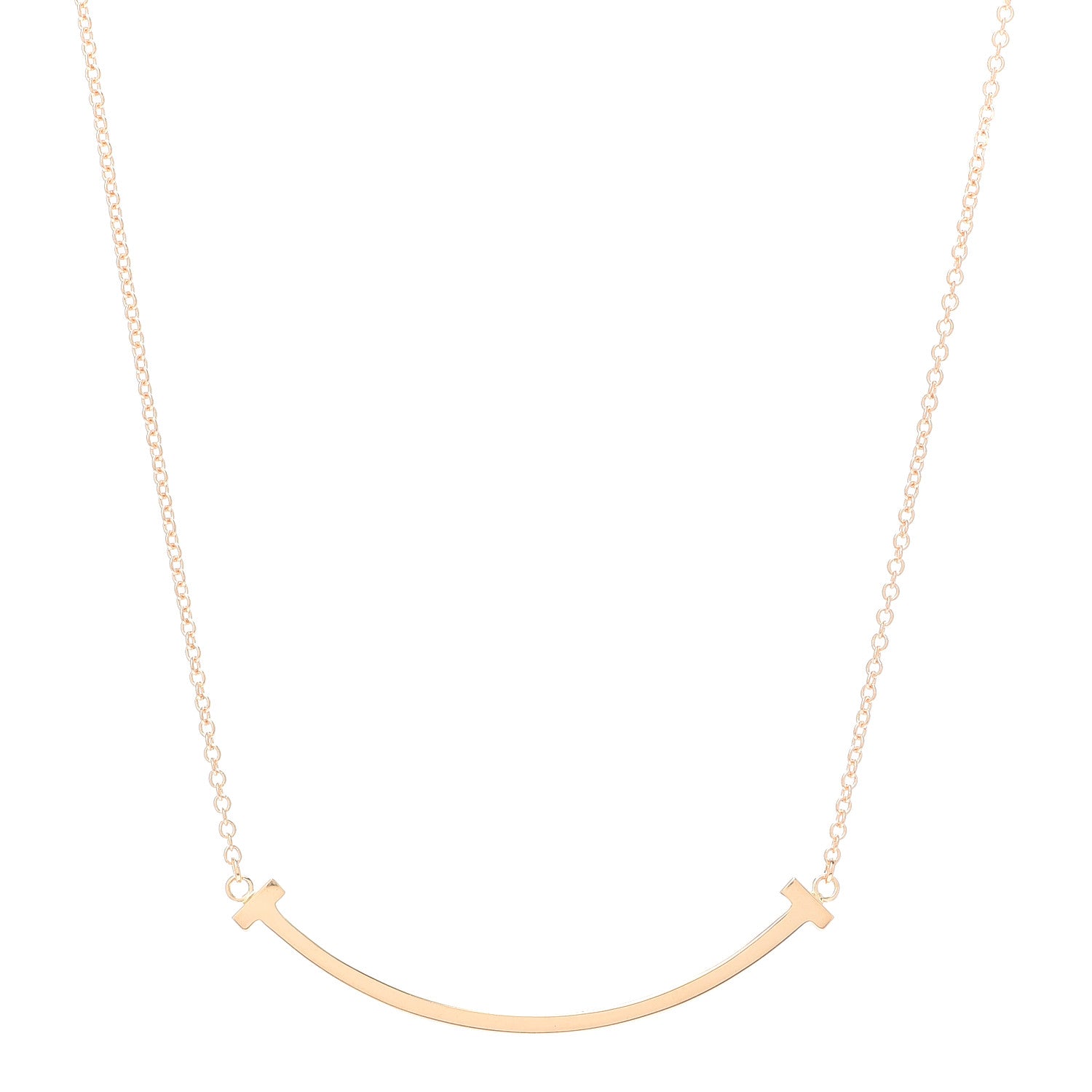Tiffany 18K Rose Gold Small T Smile Pendant Necklace 1 of 5