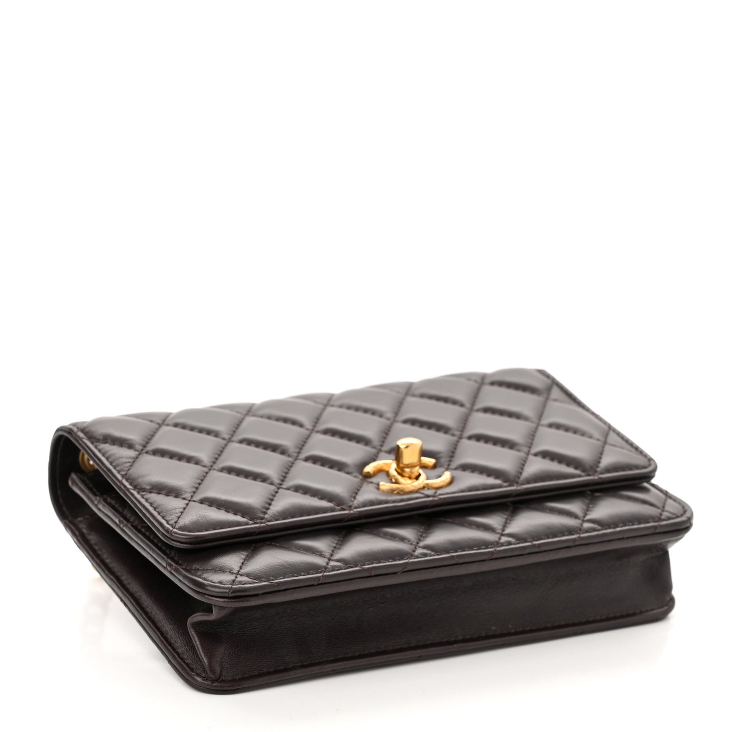 Lambskin Quilted Pillow Crush Wallet On Chain WOC Dark Brown