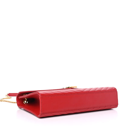 Saint Laurent Grain De Poudre Matelasse Chevron Large Monogram Satchel Lipstick Red 3 of 4