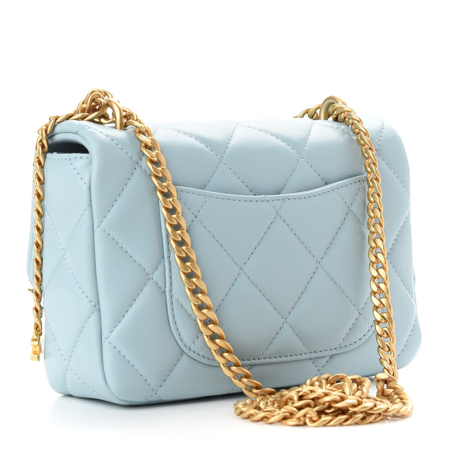 Lambskin Enamel Quilted Mini Pending CC Square Flap Light Blue