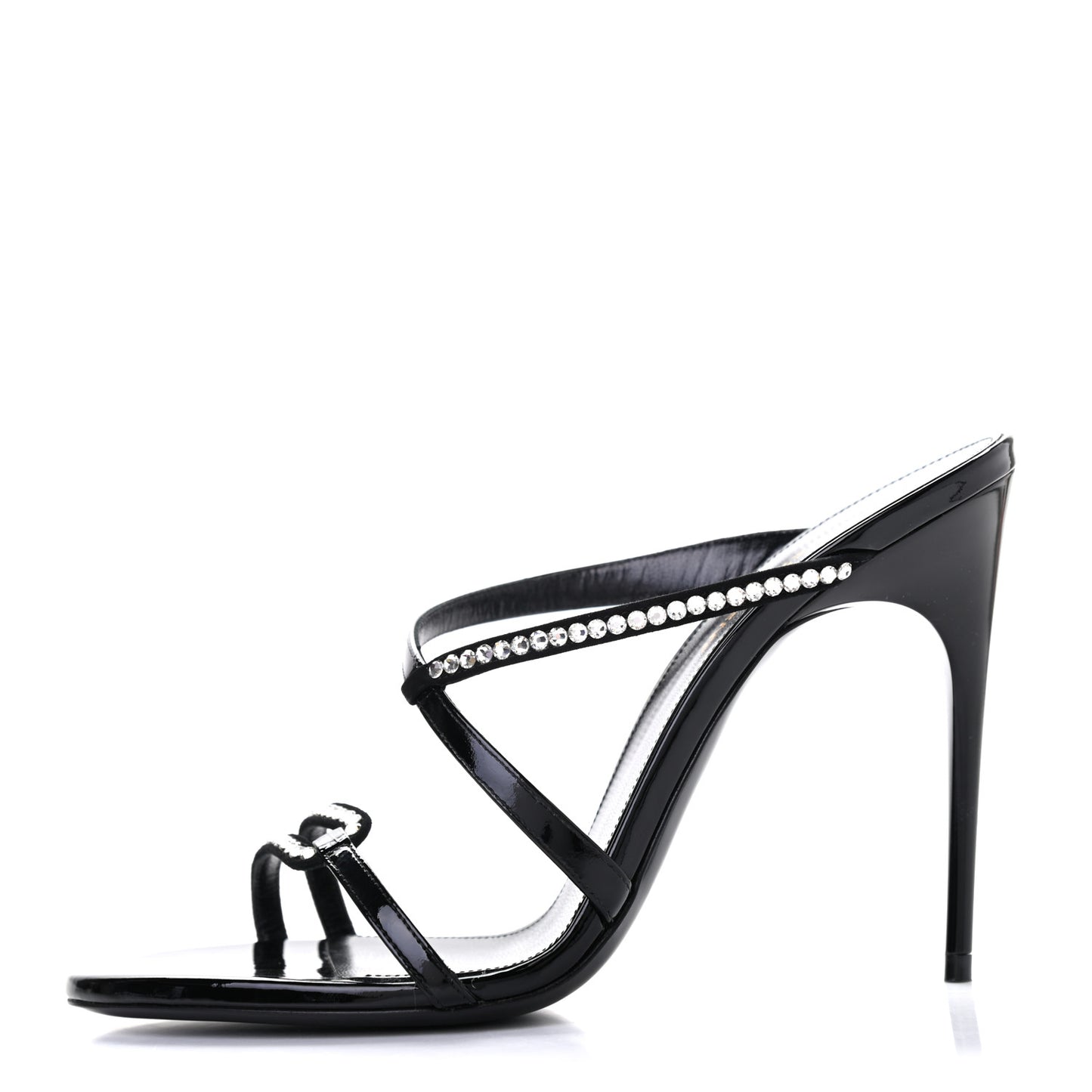 Patent Calfskin Crystal Paris Sandals 38.5 Black