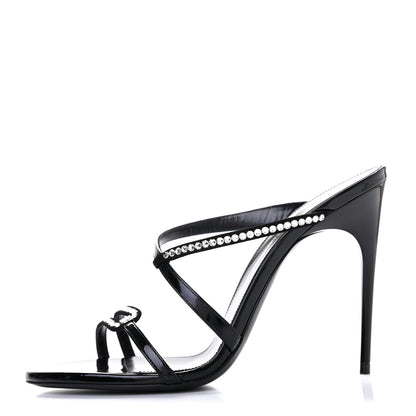 Saint Laurent Patent Calfskin Crystal Paris Sandals 38.5 Black 1 of 7