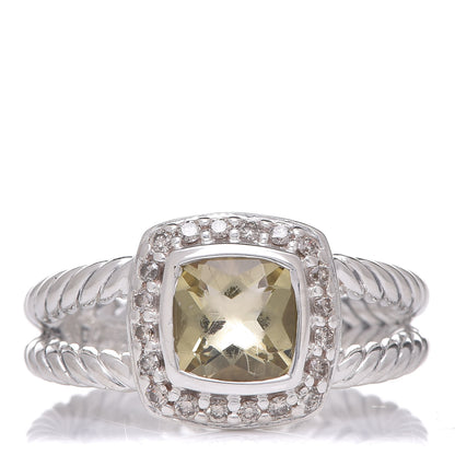 David Yurman Sterling Silver Diamond Prasiolite 7mm Petite Albion Ring 54 7 1 of 5