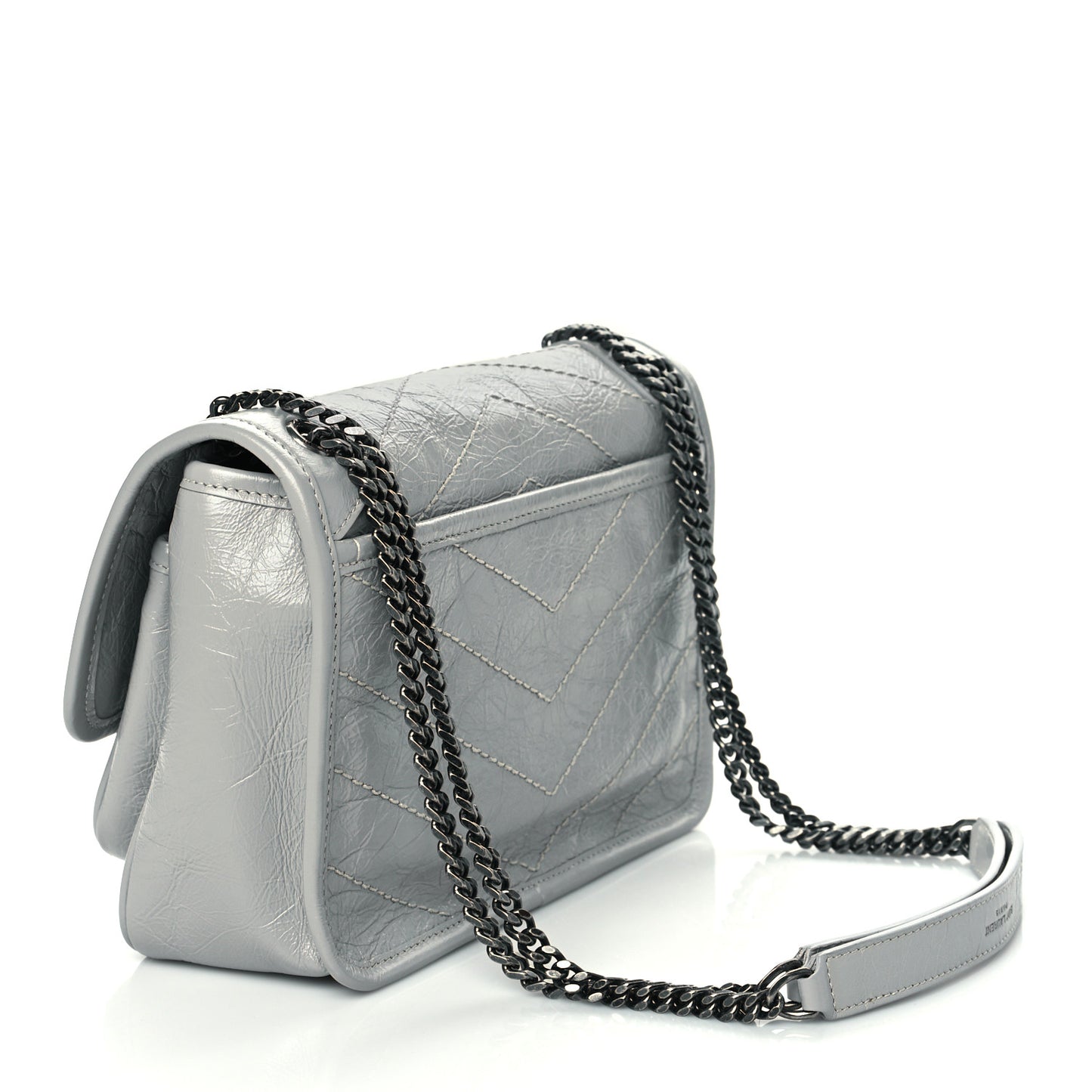 Crinkled Calfskin Matelasse Monogram Baby Niki Chain Satchel Granite