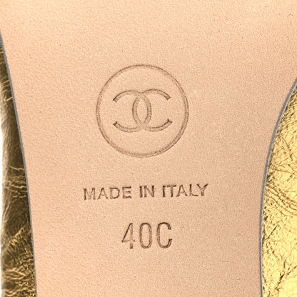 Chanel Crumpled Laminated Lambskin Calfskin Pumps 40 Gold Silver 8 of 10
