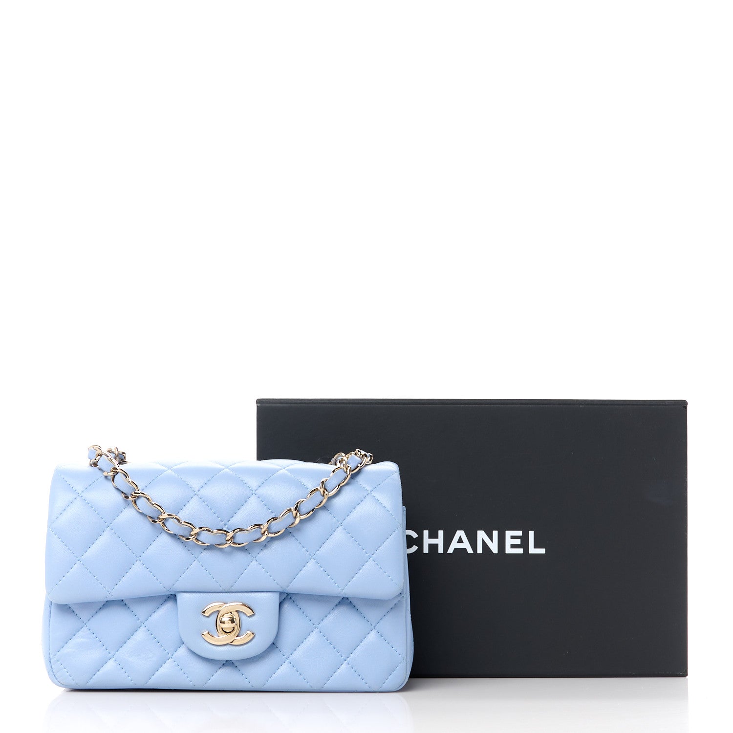 Chanel Lambskin Quilted Mini Rectangular Flap Light Blue 12 of 12