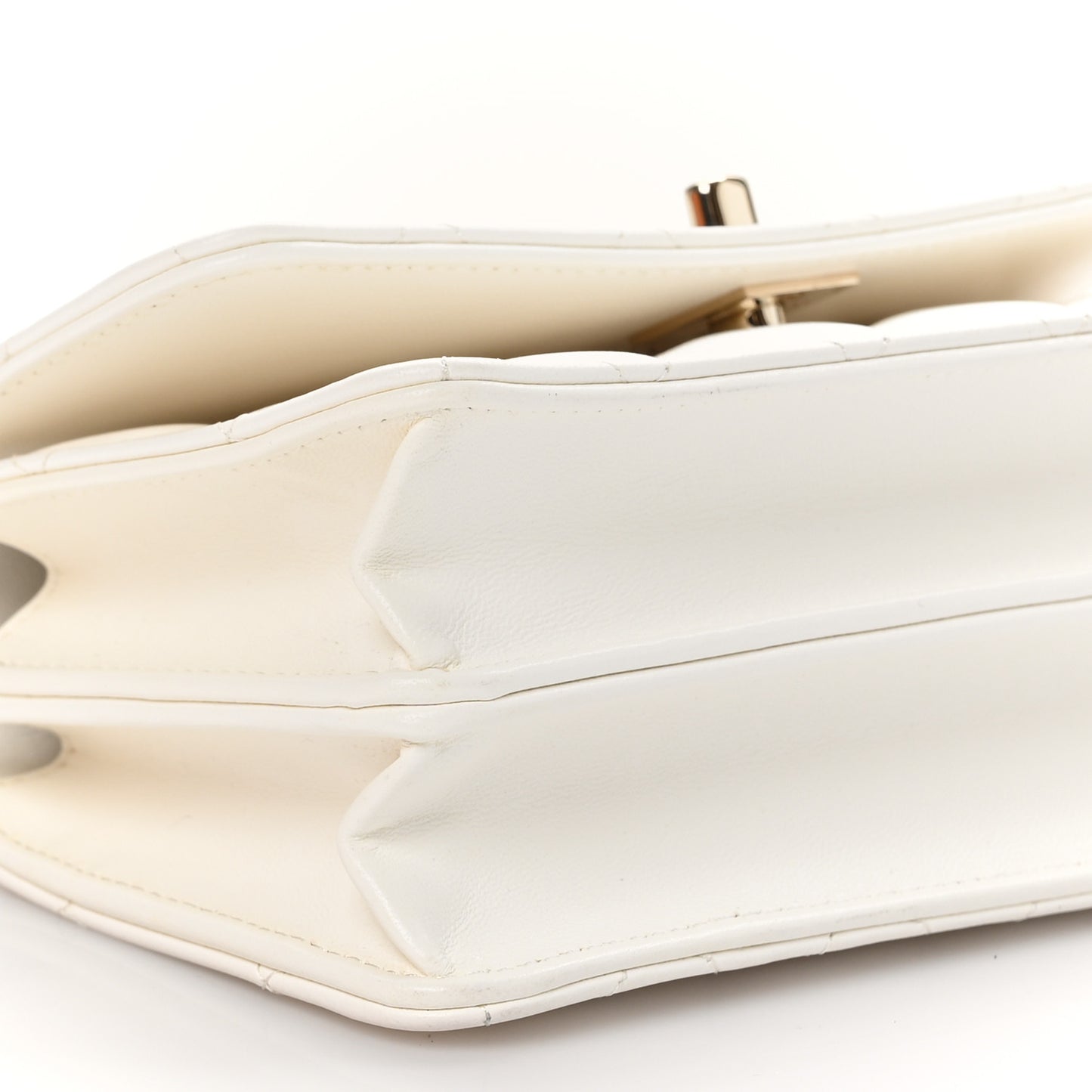 Lambskin Quilted Crystal Top Handle Rectangular Flap White