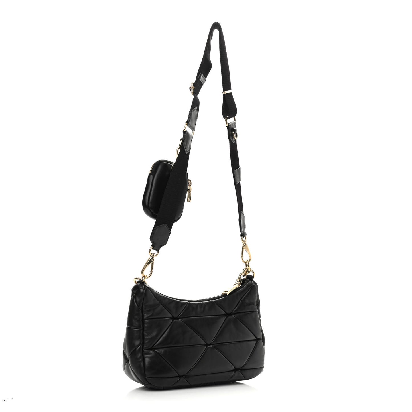 Nappa Re-Nylon Triangle Quilted Patchwork System Shoulder Bag Black