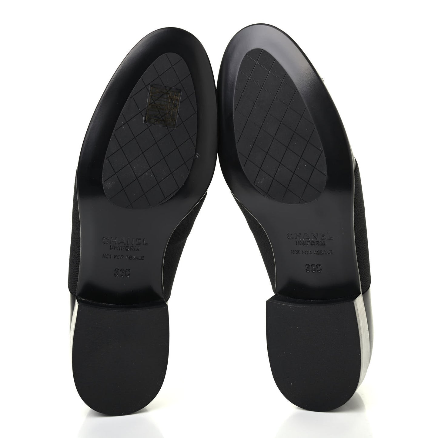 Calfskin Elastic Lace Up Cap Toe CC Loafers 36 Black