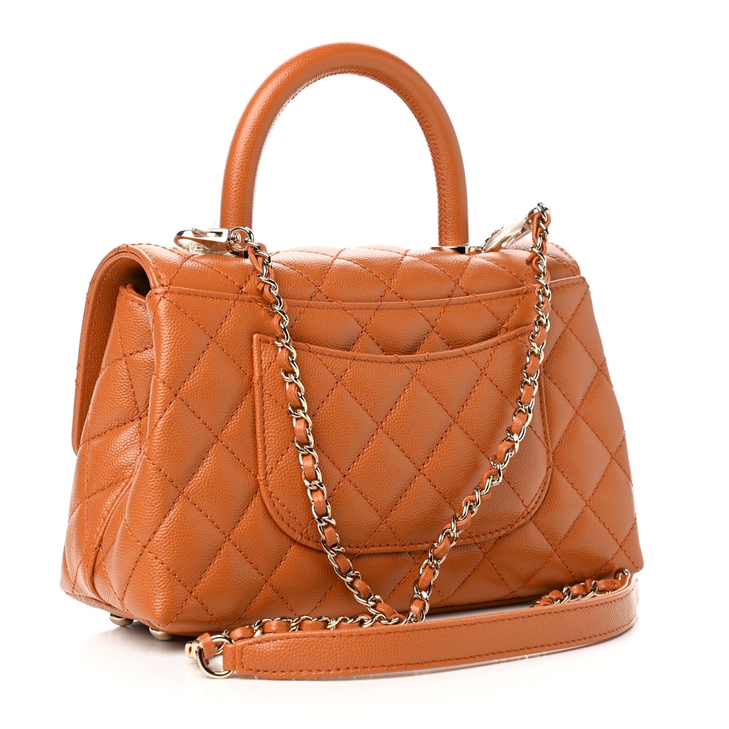Caviar Quilted Mini Coco Handle Flap Light Brown
