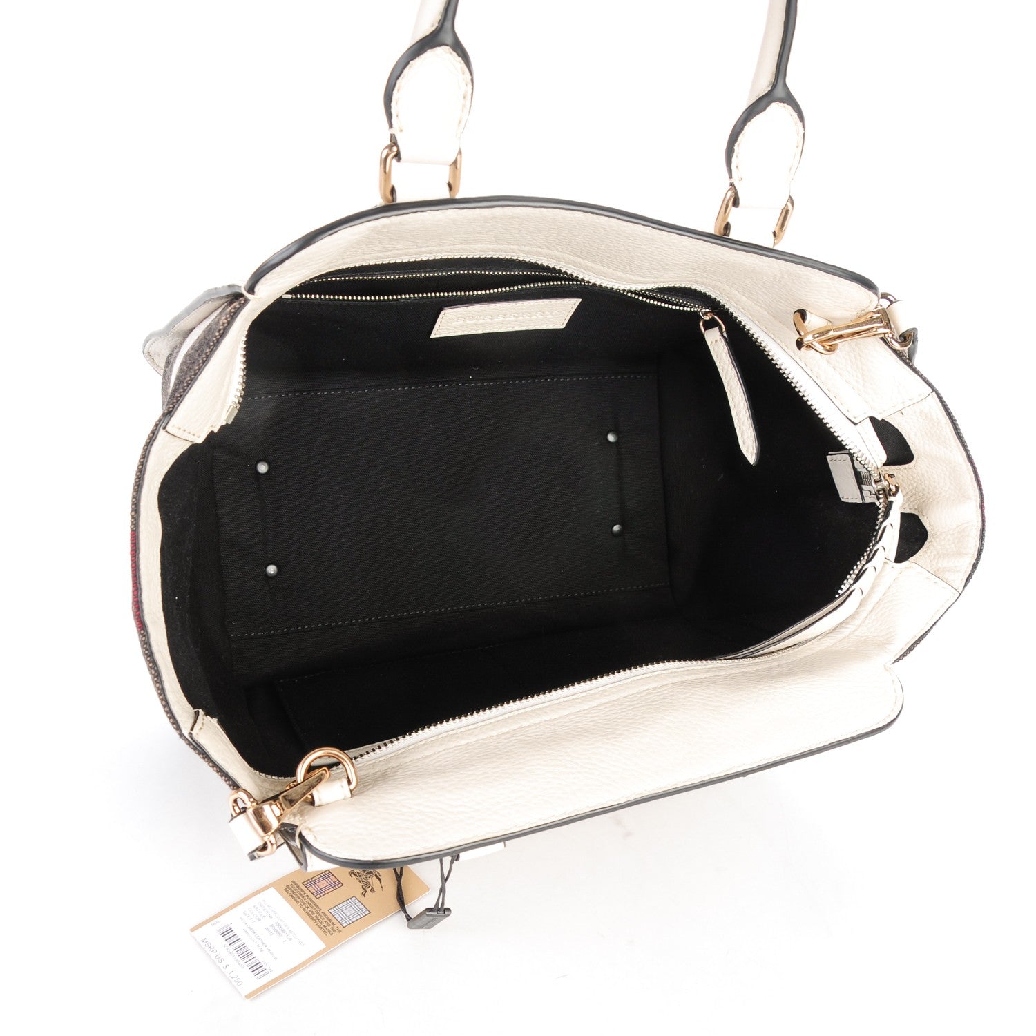 Burberry Mega Check Grained Calfskin Medium Harcourt Satchel White 5 of 8