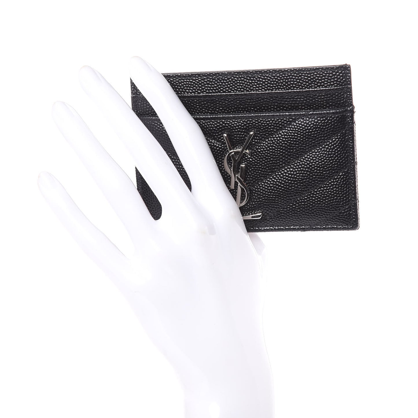 Grain De Poudre Matelasse Chevron Monogram Credit Card Case Black