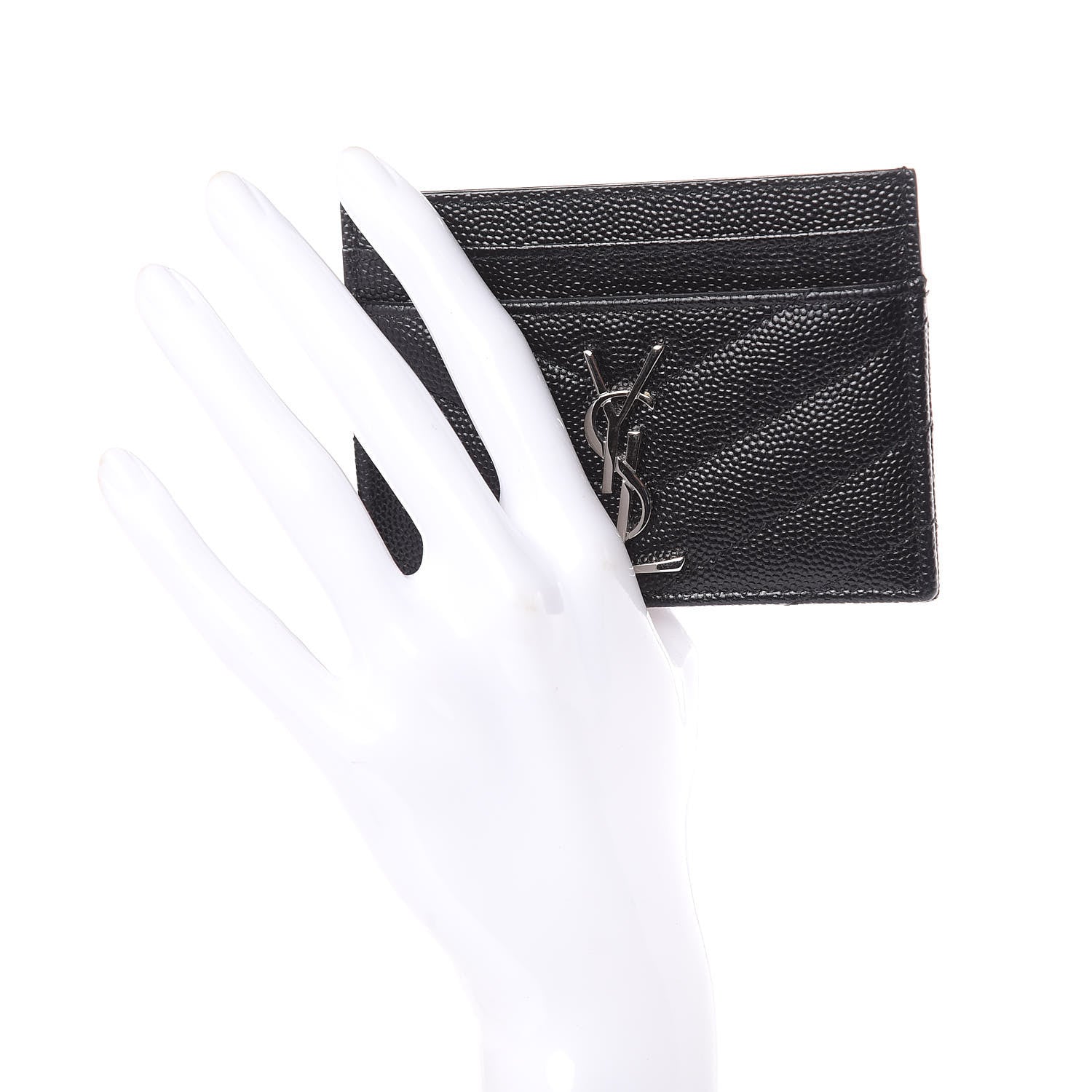 Saint Laurent Grain De Poudre Matelasse Chevron Monogram Credit Card Case Black 2 of 7