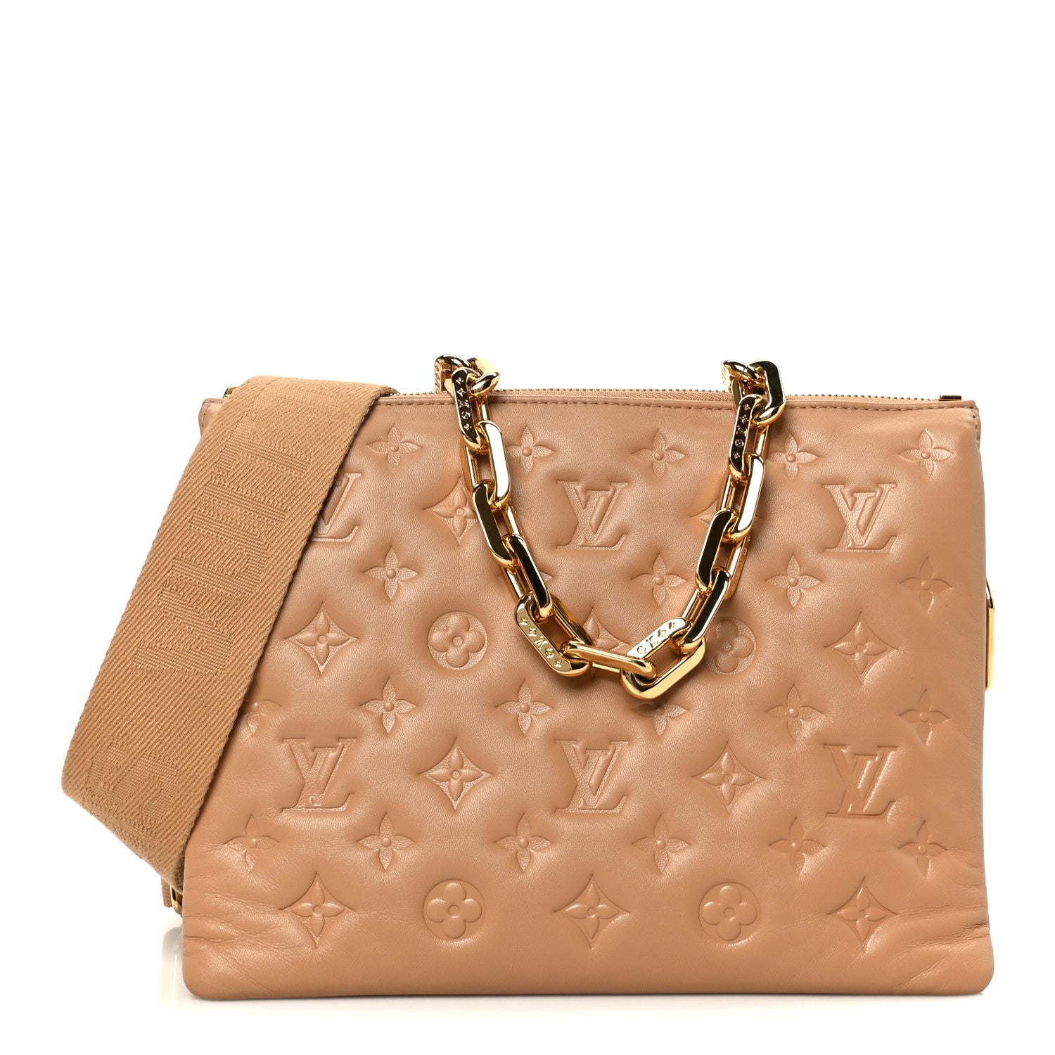 Louis Vuitton Lambskin Embossed Monogram Coussin PM Camel 1 of 12