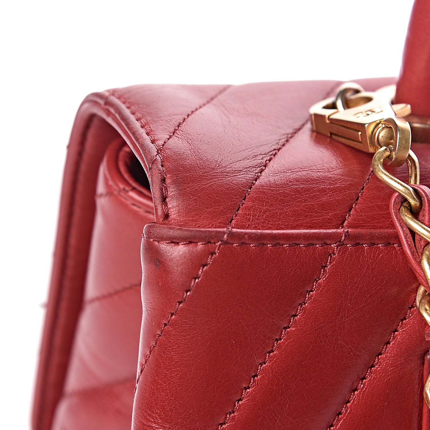 Chanel Calfskin Chevron Quilted Large Coco Handle Flap Red 15 of 15