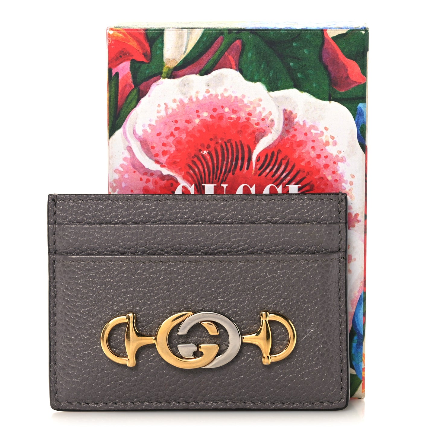 Grainy Calfskin Zumi Card Holder Dusty Grey