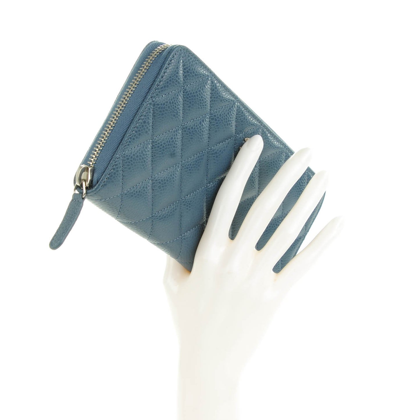 Caviar Quilted Large Gusset Zip Around Wallet Blue
