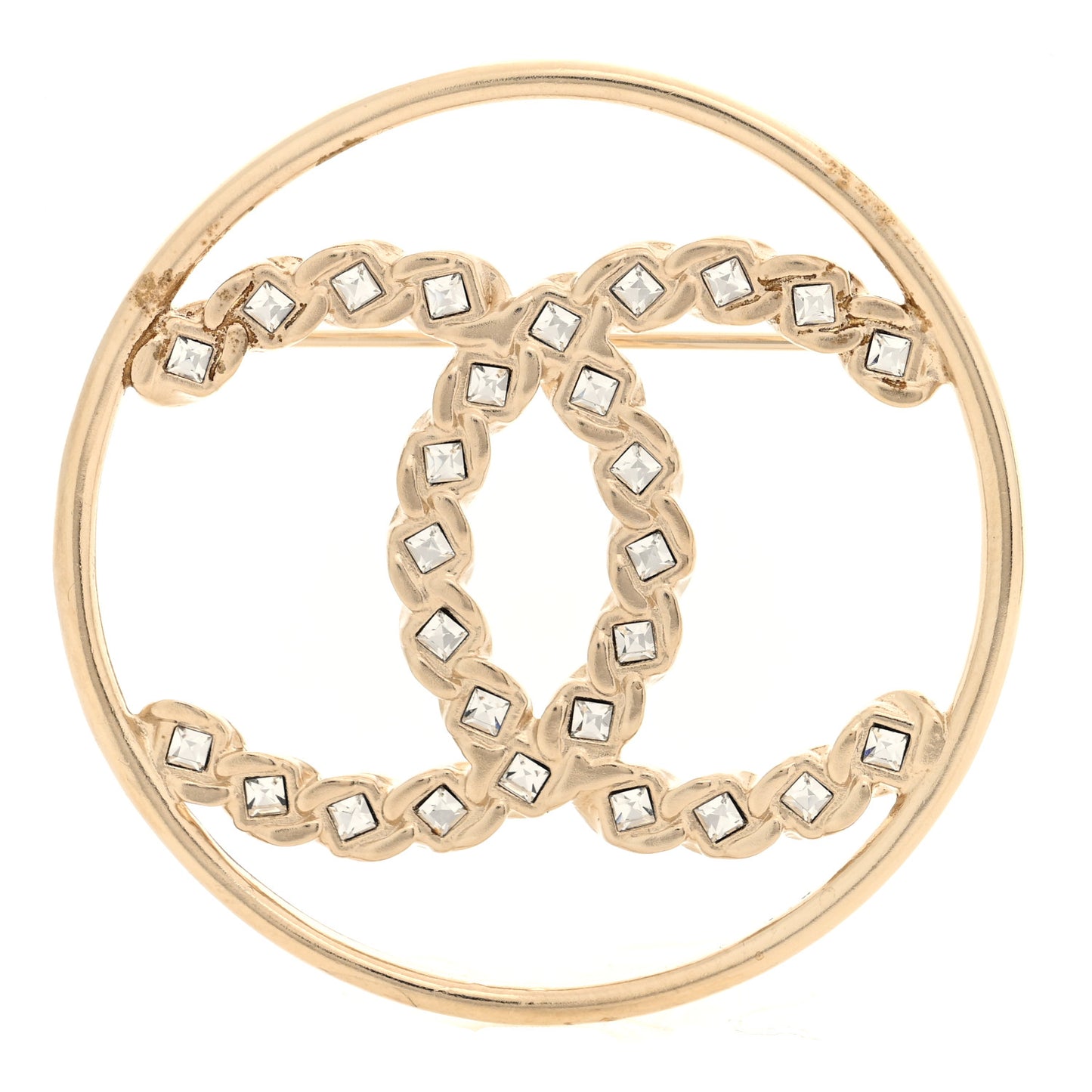 Crystal Round CC Brooch Gold